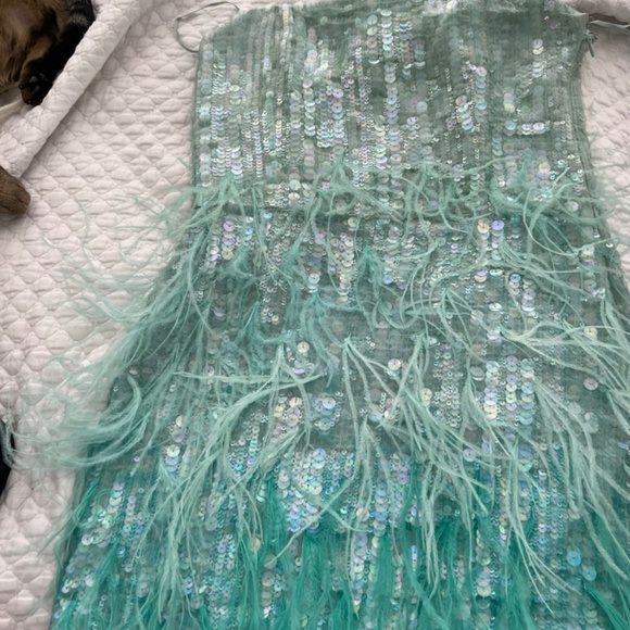 COPY - ANASTASIA SEQUIN FEATHER DRESS - turquoise powder XS - Picture 6 of 9